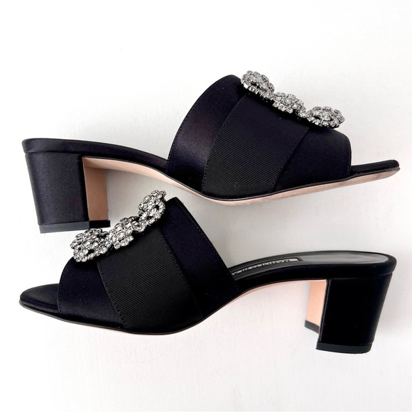 MANOLO BLAHNIK | Martanew Black Satin Jewel Buckle Mules EU 36 US 6 - Picture 6 of 13